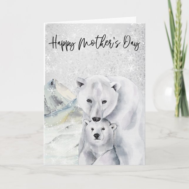 Carte Joyeuse Fête des Mères Ours Polaire Maman (Devant)