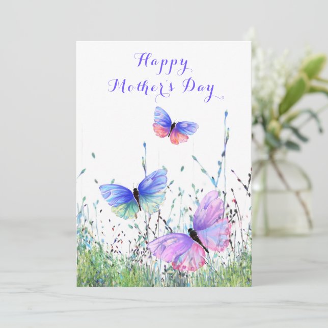 Carte Joyeuse fête des mères - Papillons volant Printemp (Debout devant)