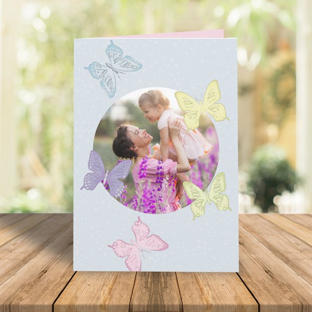 Carte Joyeuse fête des mères Photo Pastel Cute Butterfli (Créateur téléchargé)