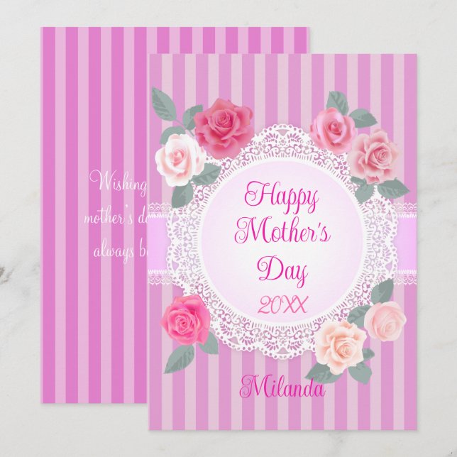 Carte Joyeuse Fête des Mères Roses Roses (Devant / Derrière)