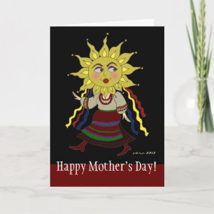 Carte Joyeuse fête des mères Sun Woman Ukrainian Folk Ar