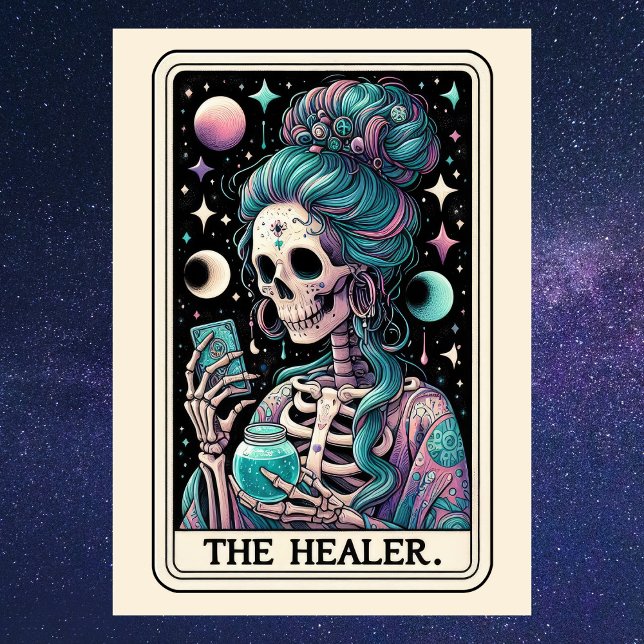 Carte Joyeuse Fête des Mères Tarot La Guérisseuse Squele (Happy Mother's Day The Healer Tarot Skeleton Card
)