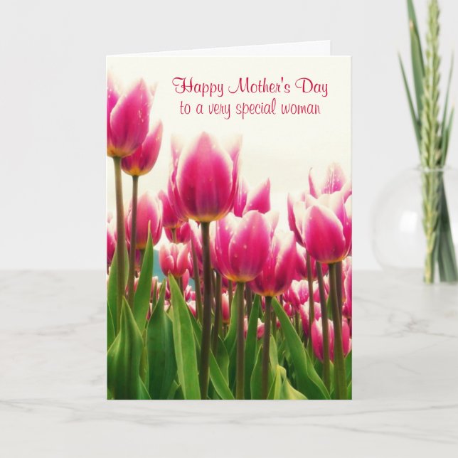 Carte Joyeuse Fête des Mères Tulipes roses brillantes (Devant)