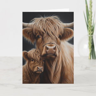 Carte Joyeuse fête des mères Vache et veau Highland