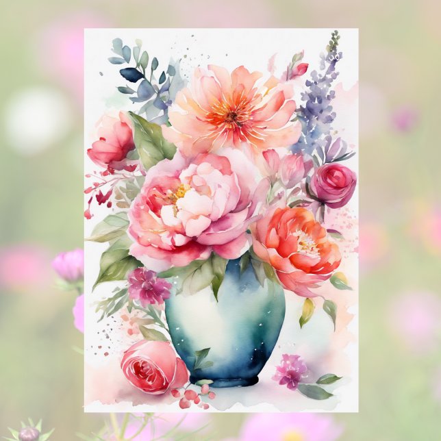 Carte Joyeuse fête des mères Vase floral de style aquare (Créateur téléchargé)