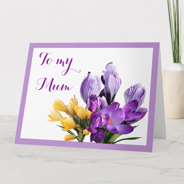 Carte Joyeuse fête des Mères violet jaune crocus floral  (Devant)
