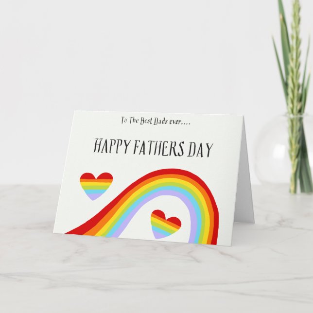 Carte Joyeuse fête des Pères LGBTQ Arc-en-ciel et Cœurs (Devant)