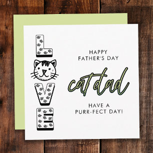 Carte Joyeuse Fête des Pères Verte De La Part Du Chat Pa