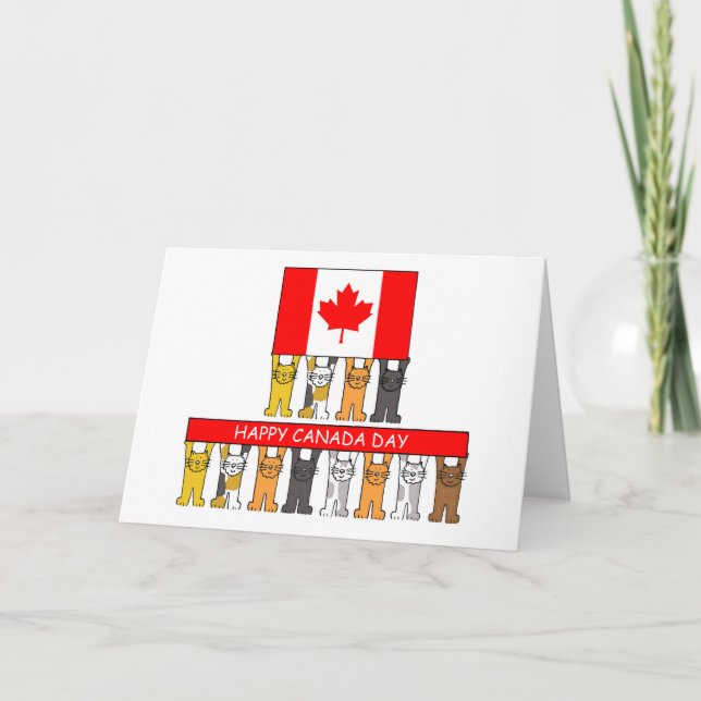 Carte Joyeuse fête du Canada, Dessins de chats avec bann (Devant)
