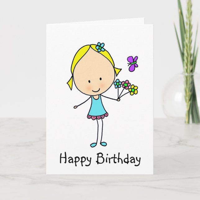 Carte Joyeuse fille d'anniversaire avec des fleurs (Devant)