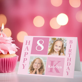 Carte Joyeuse fille d'anniversaire mignonne enfant rose 