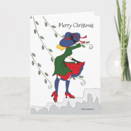 Carte Joyeuse Fille de Noël se promène sur des marches e