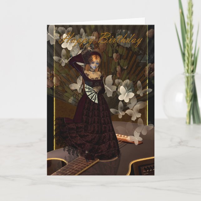 Carte Joyeuse fille gothique d'anniversaire avec guitare (Devant)