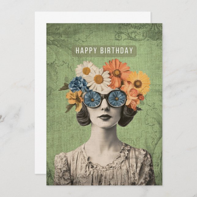 Carte Joyeuse Fleur Surreal Anniversaire (Devant / Derrière)