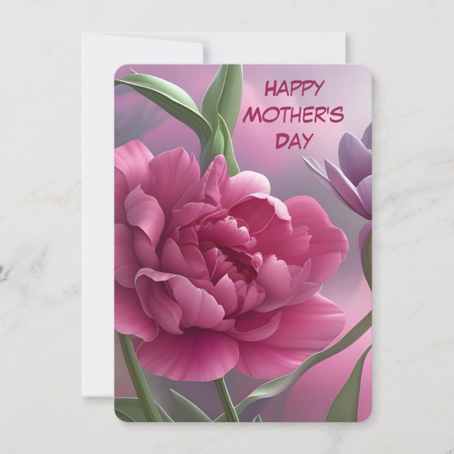 Carte Joyeuse Fleurs de la Fête des Mères, Peony, Floral (Devant)