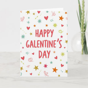 Carte Joyeuse Galentines Day Étoiles Cœurs