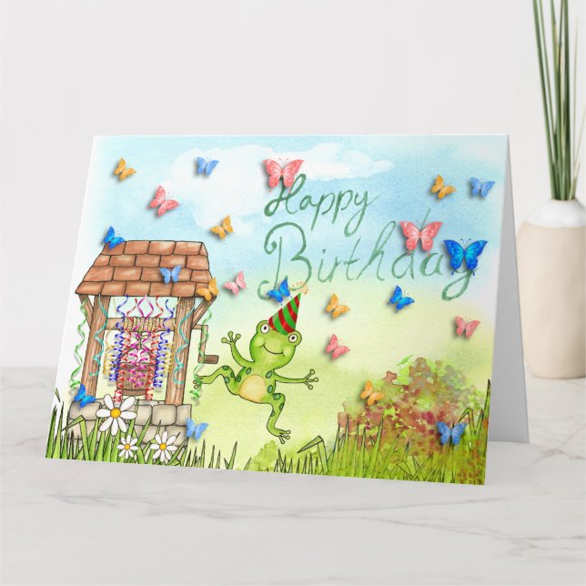 Carte Joyeuse grenouille, anniversaire (Devant)