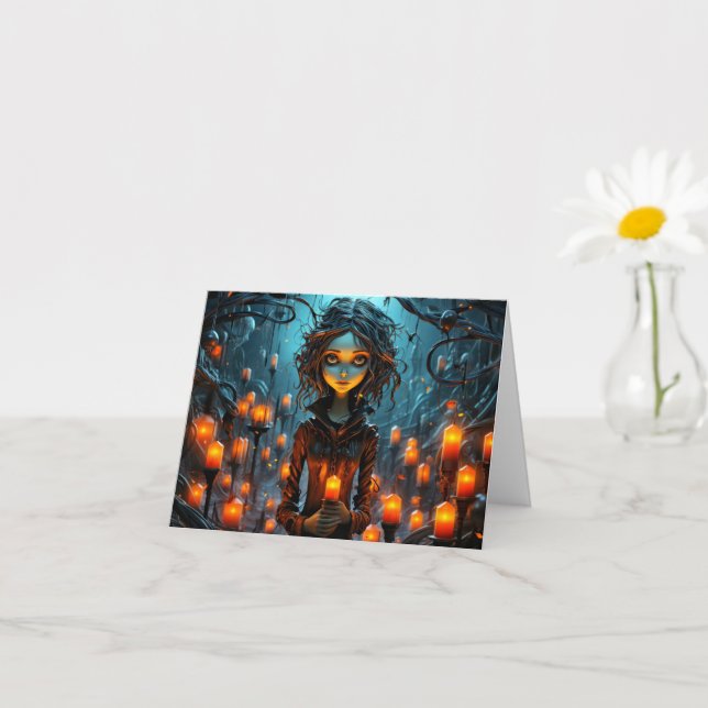 Carte Joyeuse illustration de sorcière gothique Hallowee (Petite plante)