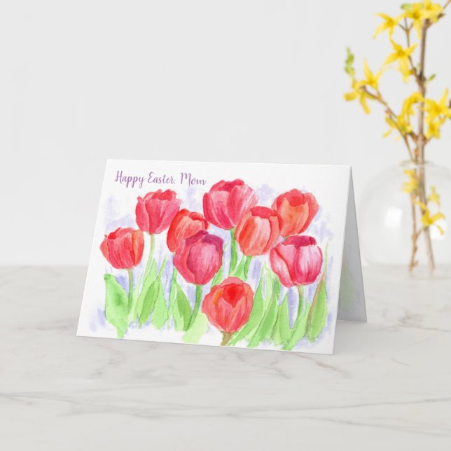 Carte Joyeuse maman de Pâques Fleurs de tulipe rouge (Fleur jaune)