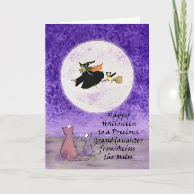 Carte Joyeuse Petite-Fille D'Halloween, Sur Des Kilomètr (Devant)