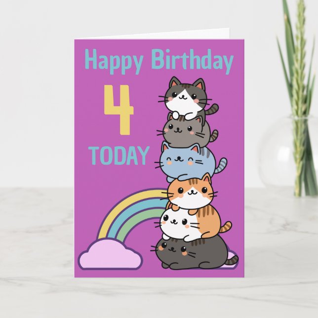 Carte Joyeuse Pile D'Anniversaire De Chats Âgés (Devant)