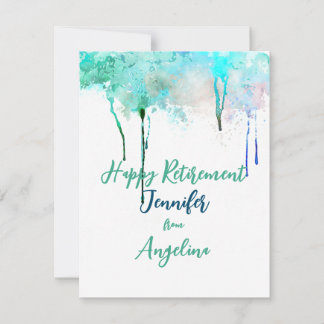 Carte Joyeuse retraite aquarelle simple bleu vert