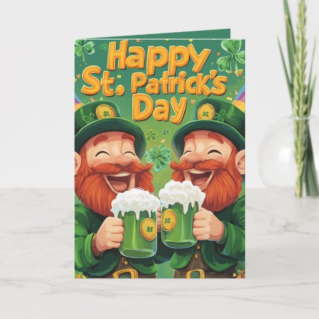 Carte Joyeuse Saint-Patrick et joyeux Leprechaun (Devant)