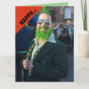 CARTE JOYEUSE SAINT-PATRICK HOMME DRÔLE AUX CHEVEUX VERT