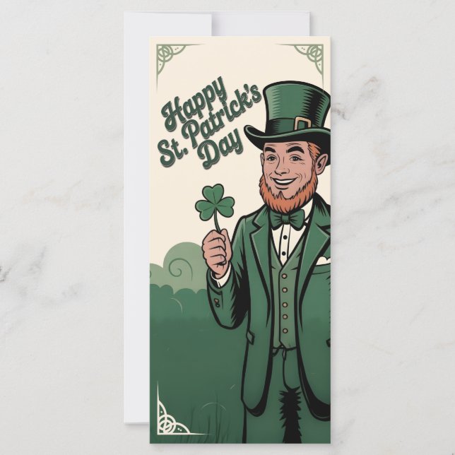Carte Joyeuse Saint-Patrick Leprechaun Vintage (Devant)