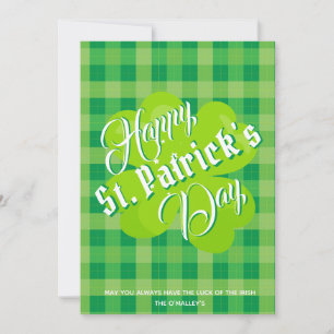Carte Joyeuse Saint-Patrick Vert Tartan Trèfle Chanceux