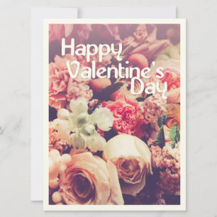 Carte Joyeuse Saint-Valentin avec bouquet de fleurs vint