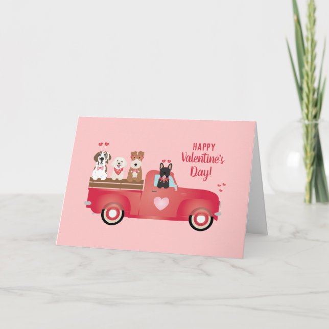 Carte Joyeuse Saint-Valentin camionnette amour chiens (Devant)