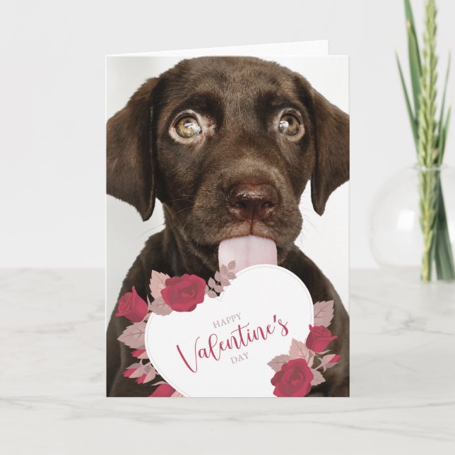 Carte Joyeuse Saint-Valentin | Chiot mignon (Devant)