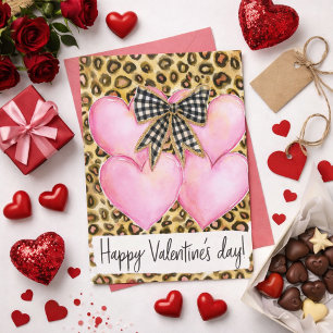 Carte Joyeuse Saint-Valentin – Cœurs de léopard et nœud