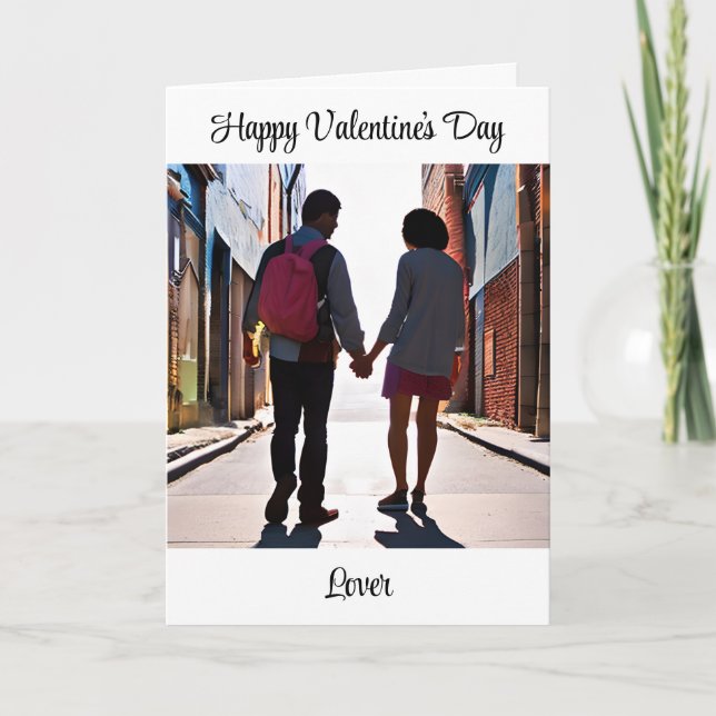 Carte Joyeuse Saint-Valentin, Couple d'amoureux se tenan (Devant)