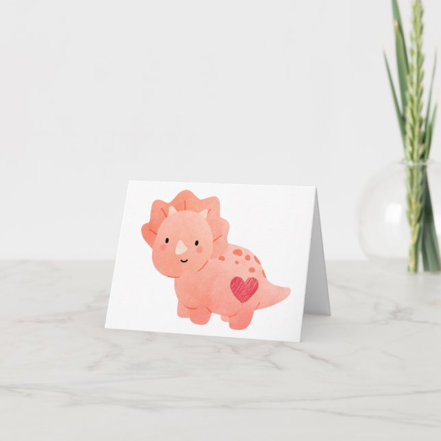 Carte Joyeuse Saint-Valentin Dinosaure à l'aquarelle & C (Devant)