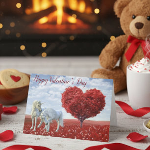 Carte Joyeuse Saint-Valentin licorne amour Arbre Coeur