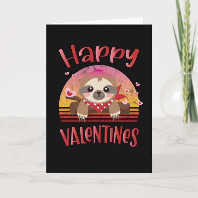 Carte Joyeuse Saint-Valentin Mignon Paresseux Rétro Vint (Devant)