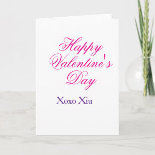 Carte Joyeuse Saint-Valentin rose violet xoxo amour nom 