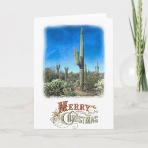 Carte Joyeuse scène du désert du Saguaro de Noël
