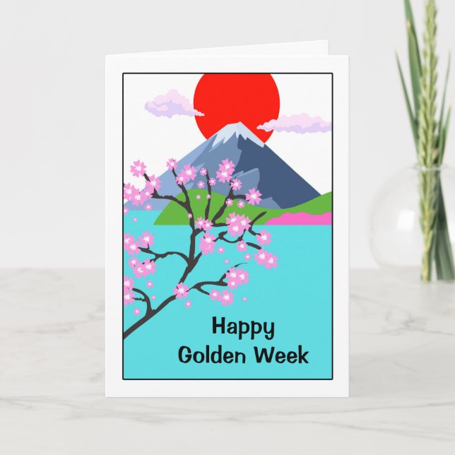 Carte Joyeuse semaine d'or fleurs de cerises japonaises (Devant)