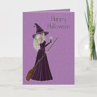 Carte Joyeuse sorcière violette Halloween