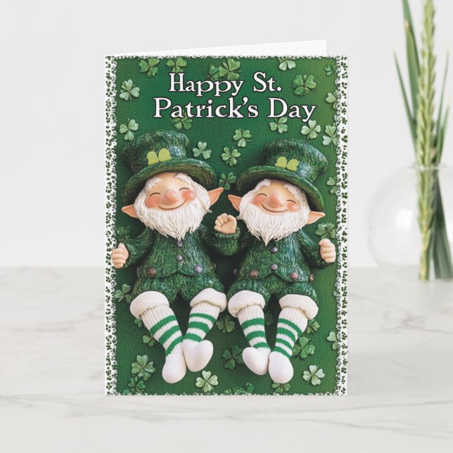 Carte Joyeuse St. Patrick’s Day et deux leprechaun (Devant)