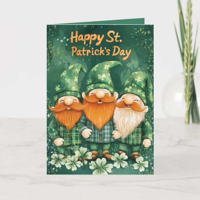 Carte Joyeuse St. Patrick’s Day et trois leprechaun (Devant)