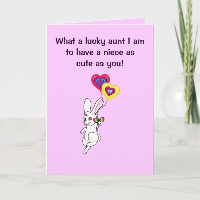 Carte Joyeuse Tante d'anniversaire à la nièce avec Bunny (Devant)