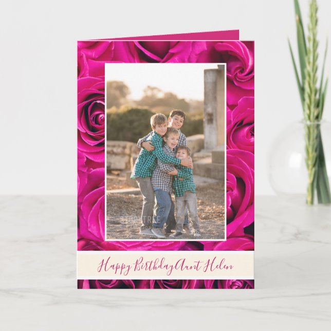 Carte Joyeuse Tante d'anniversaire rose Roses et photo (Devant)