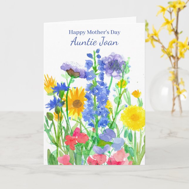 Carte Joyeuse tante Fleur sauvage Bouquet de la fête des (Fleur jaune)