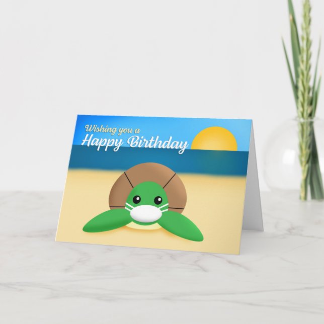 Carte Joyeuse tortue de mer d'anniversaire dans le Masqu (Devant)