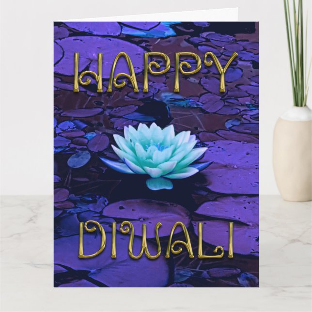 Carte Joyeuse Typographie Diwali Fleur de Lotus Floral V (Devant)