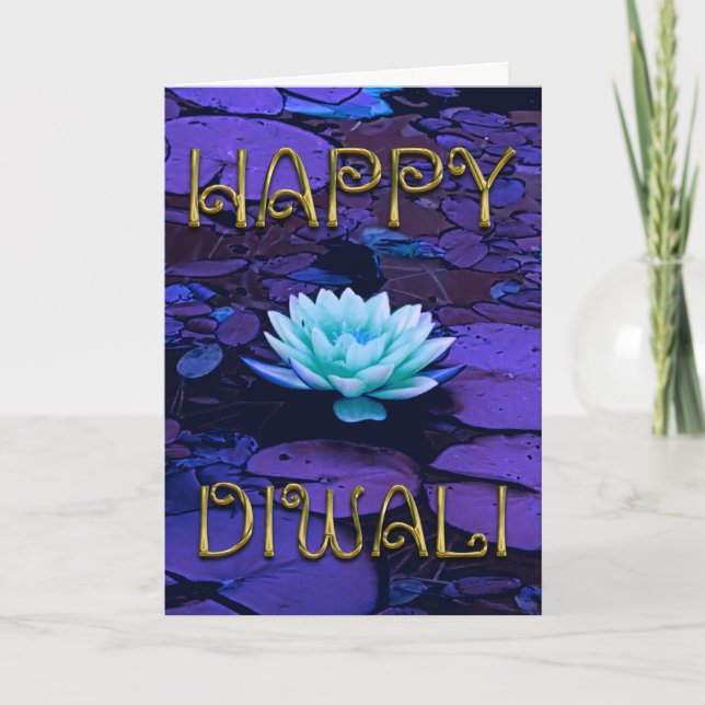 Carte Joyeuse Typographie Diwali Fleur de Lotus Floral V (Devant)
